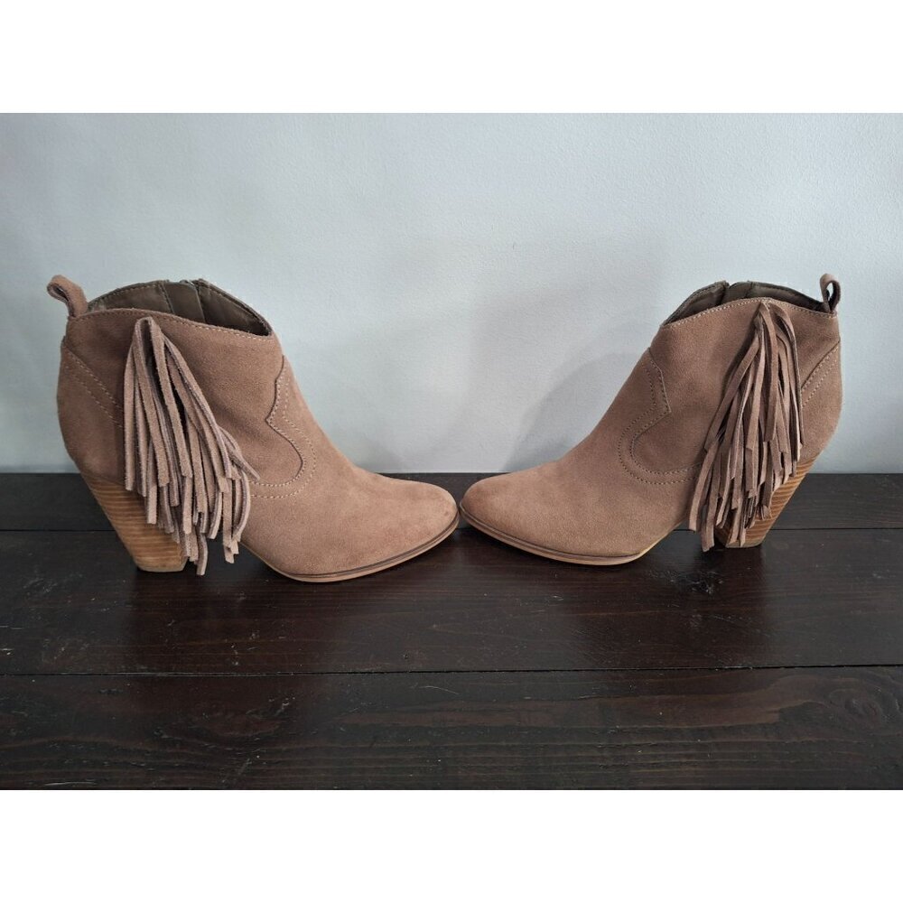 Steve Madden Cian TaupeSuede Fringe Cowboy Booties/Pre-owned, Sz. 8.5M - Picture 4 of 9